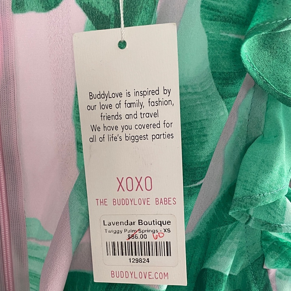 Buddy Love Green and Pink Leaf Print Dress - Picture 3 of 8